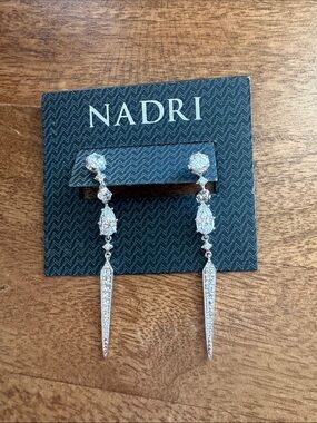 Nadri Silver Crystal Drop Spike Earrings